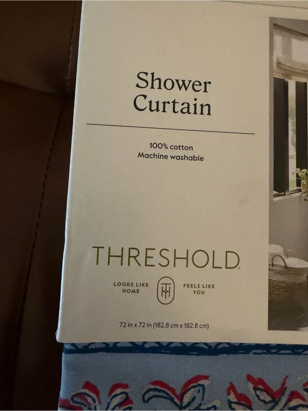 Set of 2 - Threshold Cotton Shower Curtains 72x72 Blue Floral & Quilt Prints NWT
